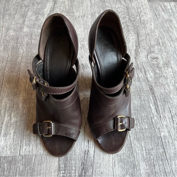 GIVENCHY EU 37 US 6.5 Brown Leather Open Toe Ankle Pump Booties Shoes - Picture 14 of 17